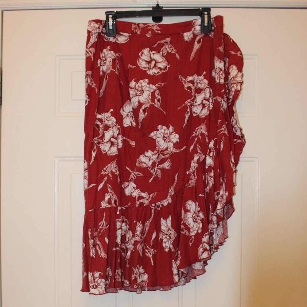 Zara Sarong Wrap Ruffle Hem Boho Floral Print Linen Skirt Size Small